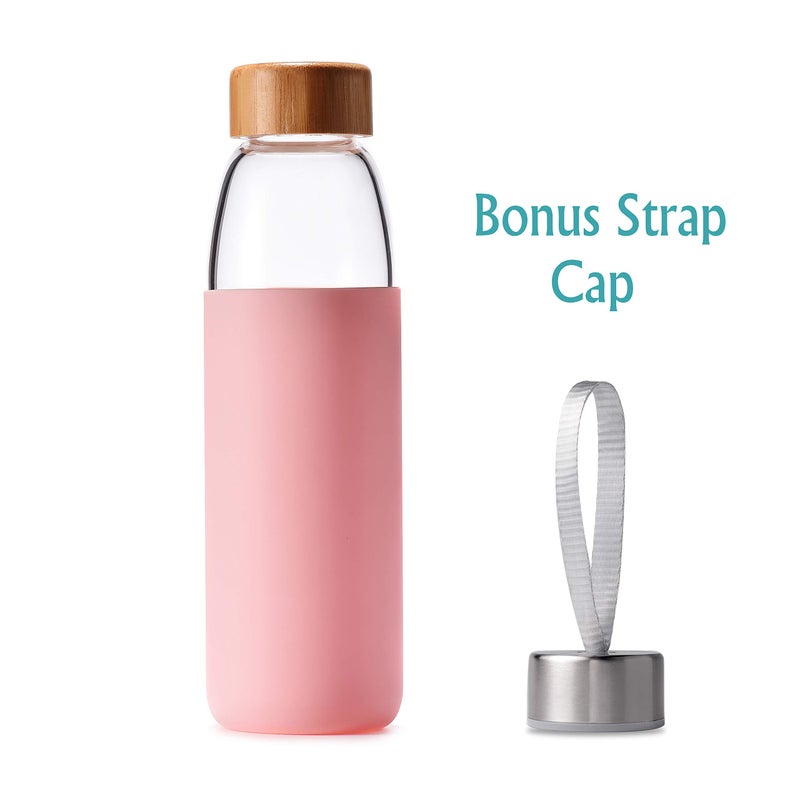veegoal 18 Oz Borosilicate Glass Water Bottles with Bamboo Lid, BPA-FREE, Non-Slip Silicone Sleeve, and Stainless Steel Leak Proof Lid - Reusable Glass Bottle for Men and Women - Image 2